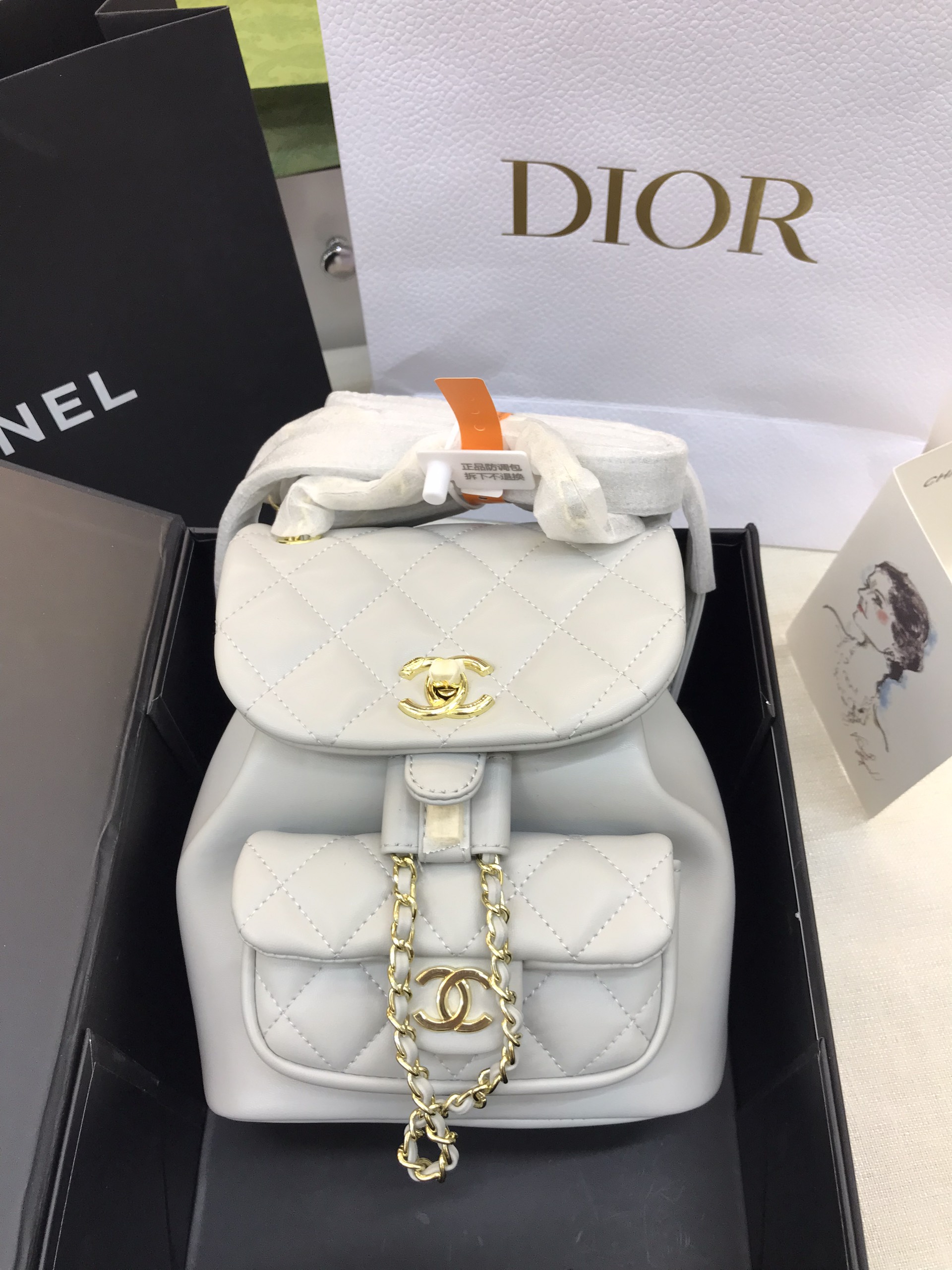 Balo Chanel Duma Super Màu Xám Size 18cm